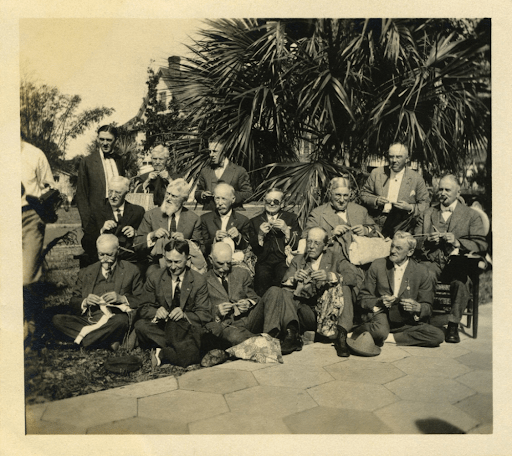 "Men’s knitting group, Florida, ca. 1918"